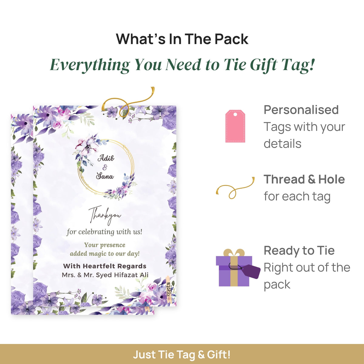 Elegant Purple Wedding Thank You Gift Tag