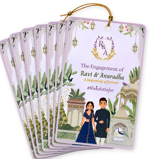 Lavender Pichwai Theme Wedding Gift Thank You Tag