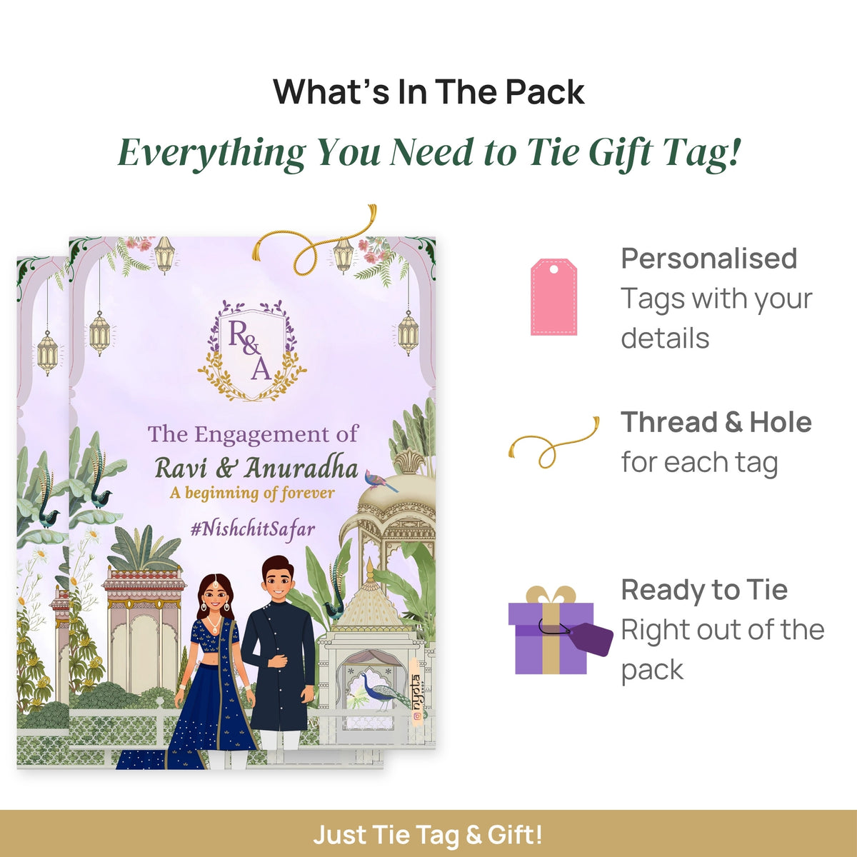 Lavender Pichwai Theme Wedding Gift Thank You Tag