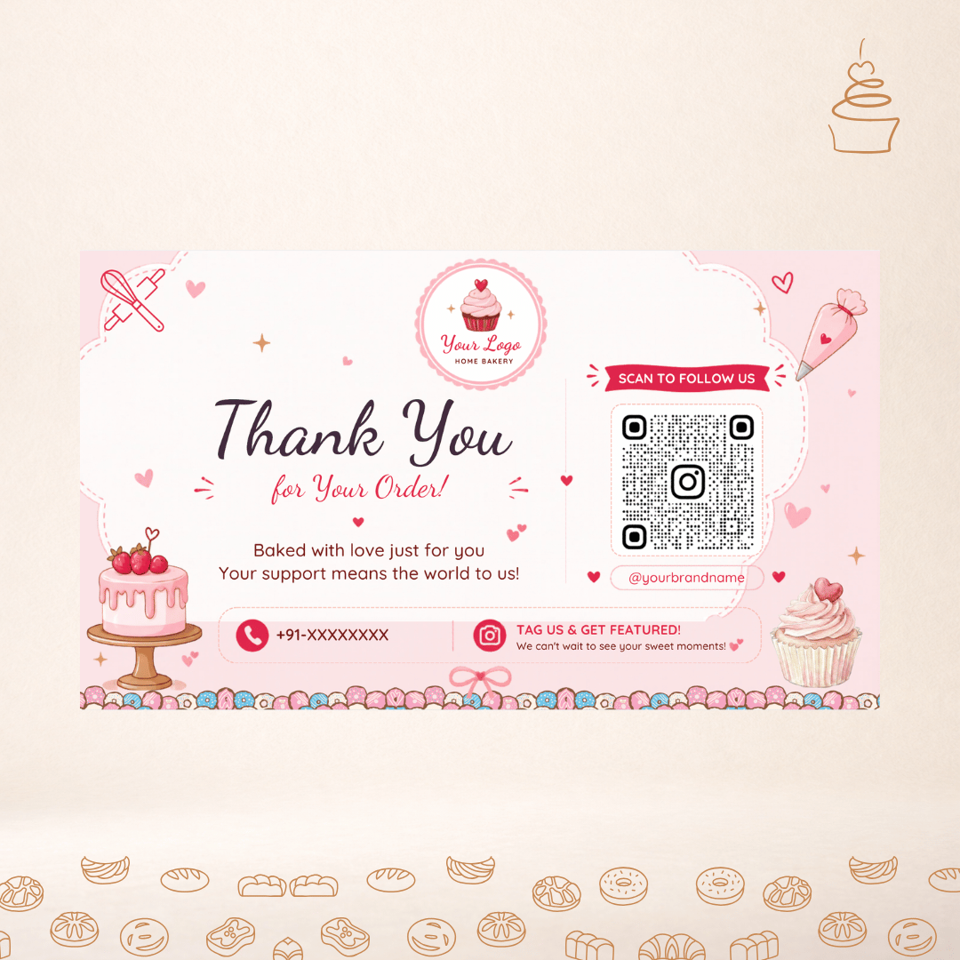Premium Bakery Thank You Cards | Cute Cake Design | Small Business Packaging Insert 2 | 3.5x2.25 Inch