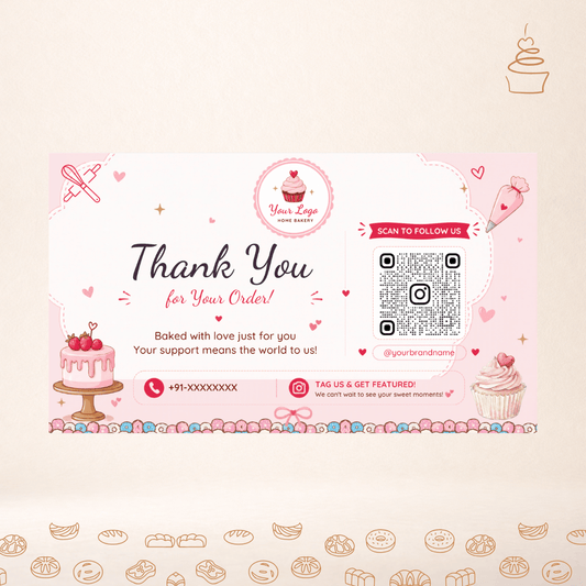 Premium Bakery Thank You Cards | Cute Cake Design | Small Business Packaging Insert 2 | 3.5x2.25 Inch