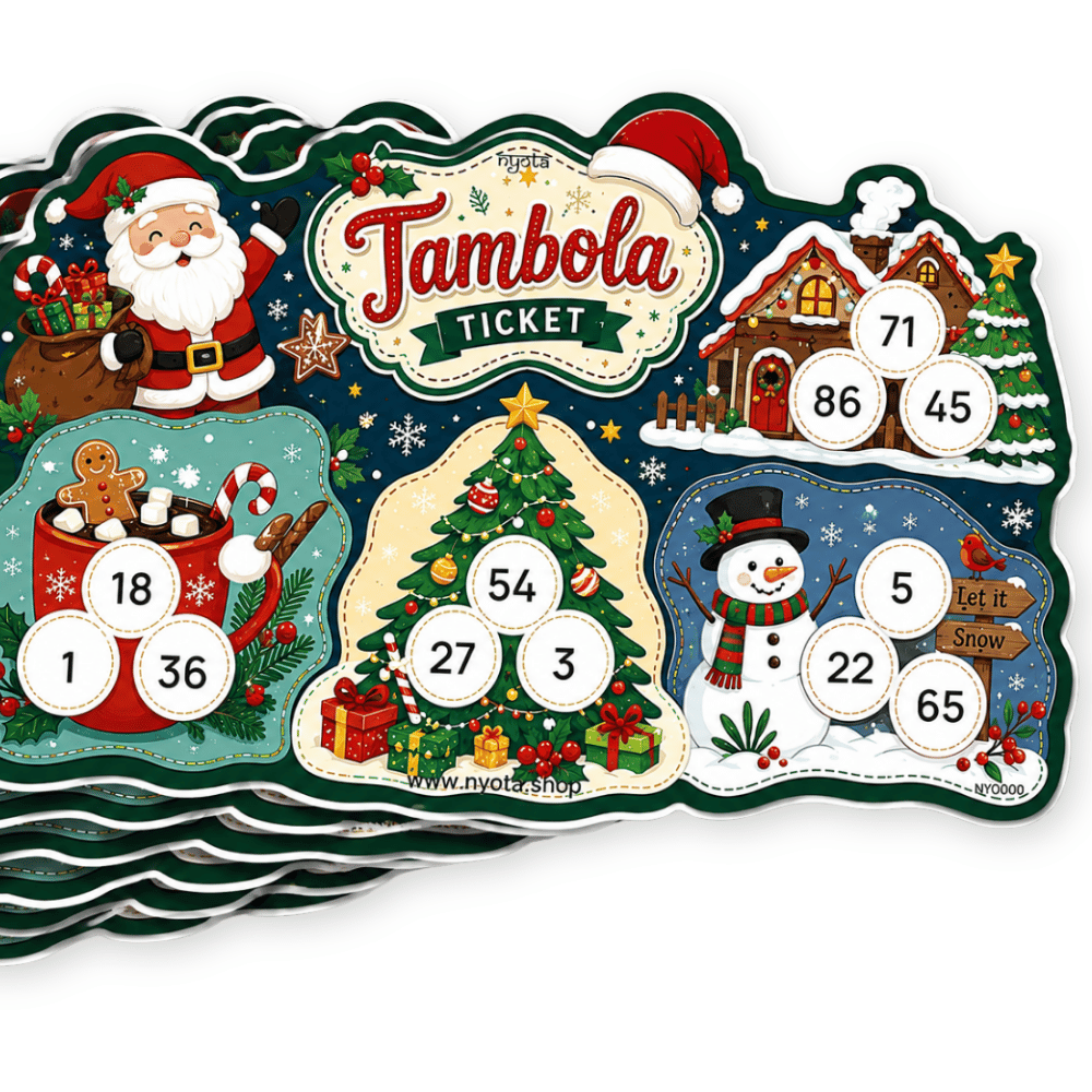 Christmas Tambola Tickets – Premium Xmas Theme Housie Game Cards for Christmas Party, Secret Santa, Winter Celebration & Family Game Night