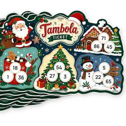 Christmas Tambola Tickets – Premium Xmas Theme Housie Game Cards for Christmas Party, Secret Santa, Winter Celebration & Family Game Night