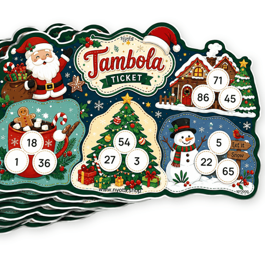 Christmas Tambola Tickets – Premium Xmas Theme Housie Game Cards for Christmas Party, Secret Santa, Winter Celebration & Family Game Night