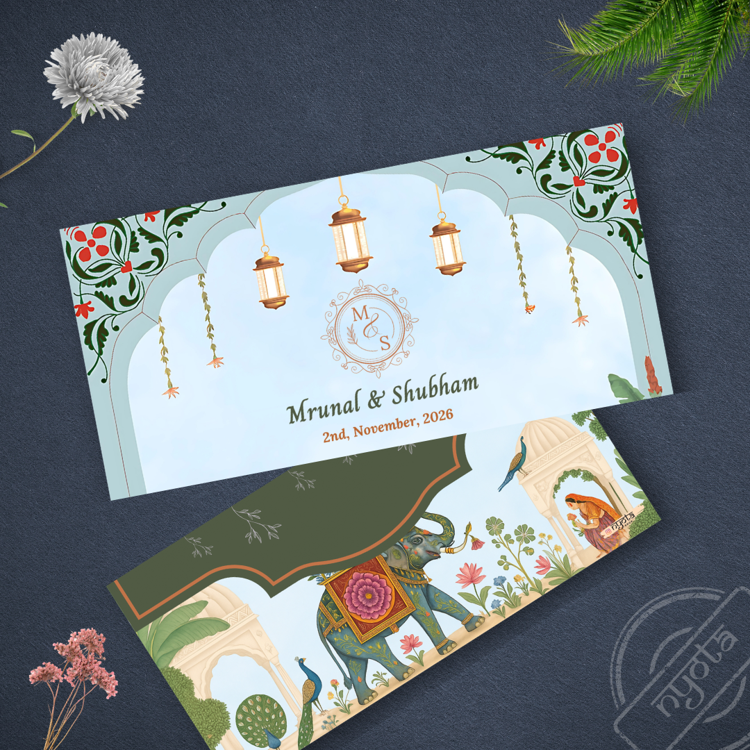 Customised Wedding Shagun Envelope - Blue Pichwai