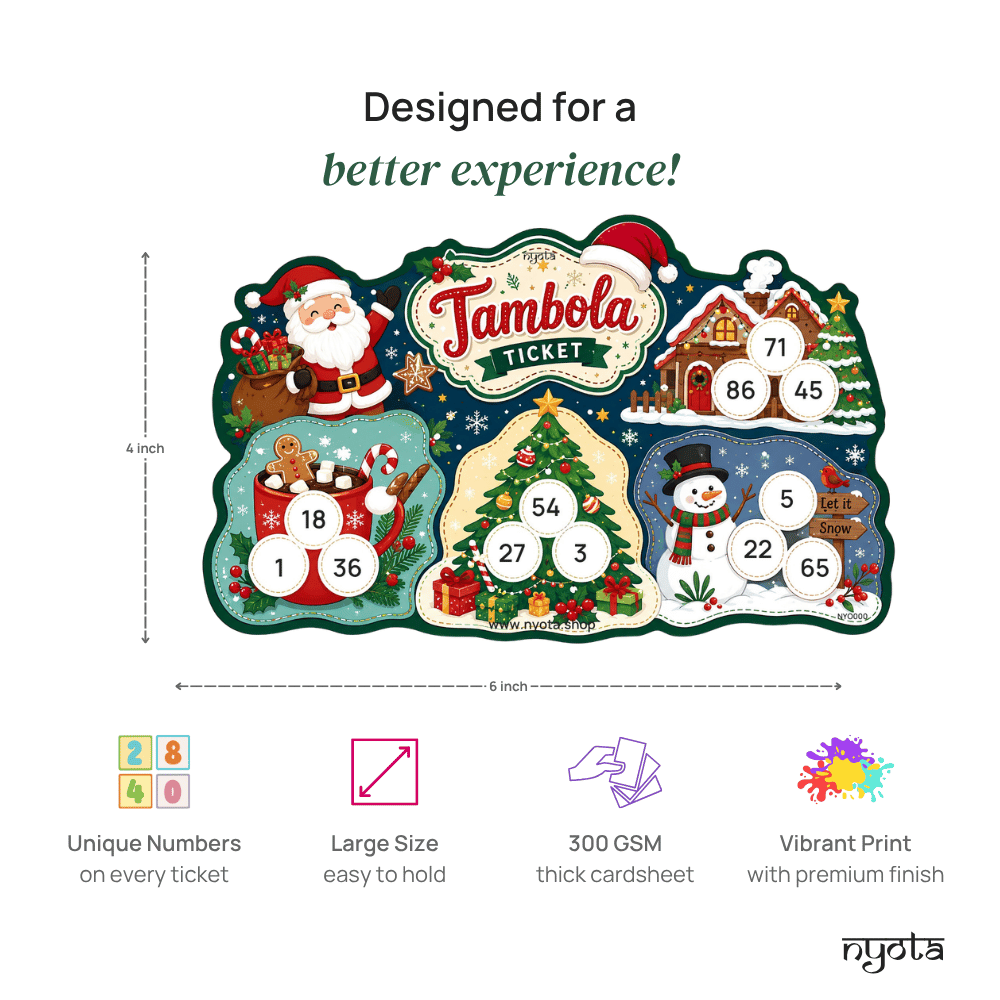 Christmas Tambola Tickets – Premium Xmas Theme Housie Game Cards for Christmas Party, Secret Santa, Winter Celebration & Family Game Night