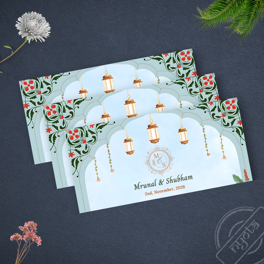 Customised Wedding Shagun Envelope - Blue Pichwai