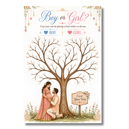 Nyota Baby Shower Guest Voting Board | Interactive Party Game with 100 Heart Stickers | Fingerprint Tree Keepsake | Baby Shower Decoration | A3