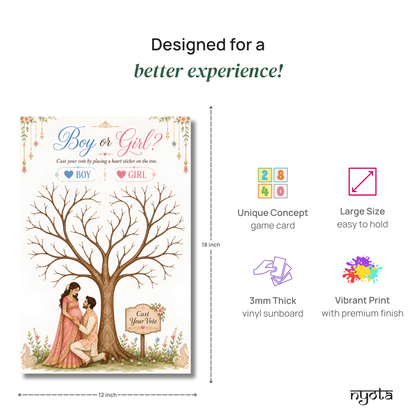 Nyota Baby Shower Guest Voting Board | Interactive Party Game with 100 Heart Stickers | Fingerprint Tree Keepsake | Baby Shower Decoration | A3