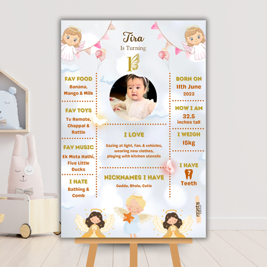 Personalized Kids Angel Theme Milestone Board | Baby's First Year Birthday Chalkboard