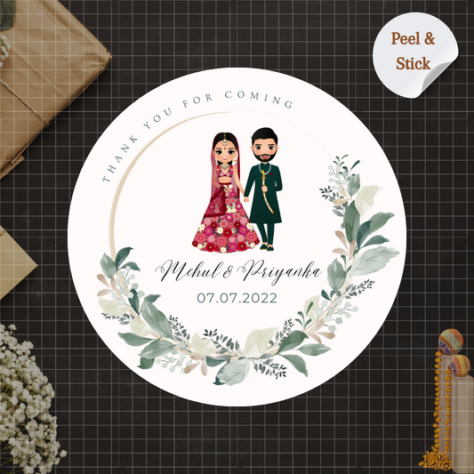 Elegant Green Personalised Return Gift Wedding Sticker