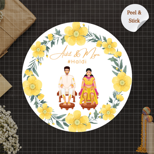 Yellow Floral Haldi Wedding Sticker