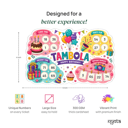 Happy Birthday Tambola Tickets – Premium Birthday Theme Housie Game Cards for Kids Birthday, Adults Birthday, Return Gifts & Party Games
