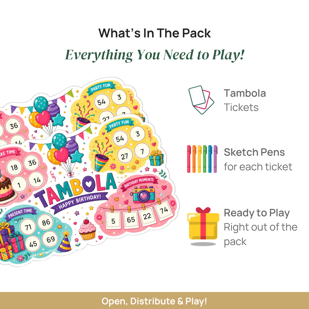 Happy Birthday Tambola Tickets – Premium Birthday Theme Housie Game Cards for Kids Birthday, Adults Birthday, Return Gifts & Party Games