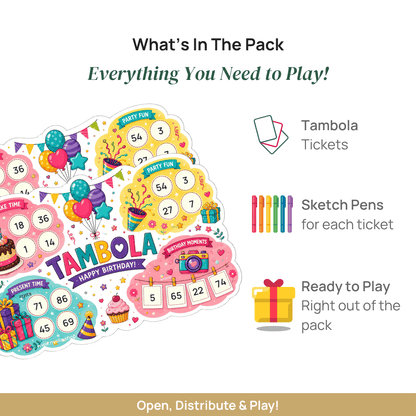 Happy Birthday Tambola Tickets – Premium Birthday Theme Housie Game Cards for Kids Birthday, Adults Birthday, Return Gifts & Party Games