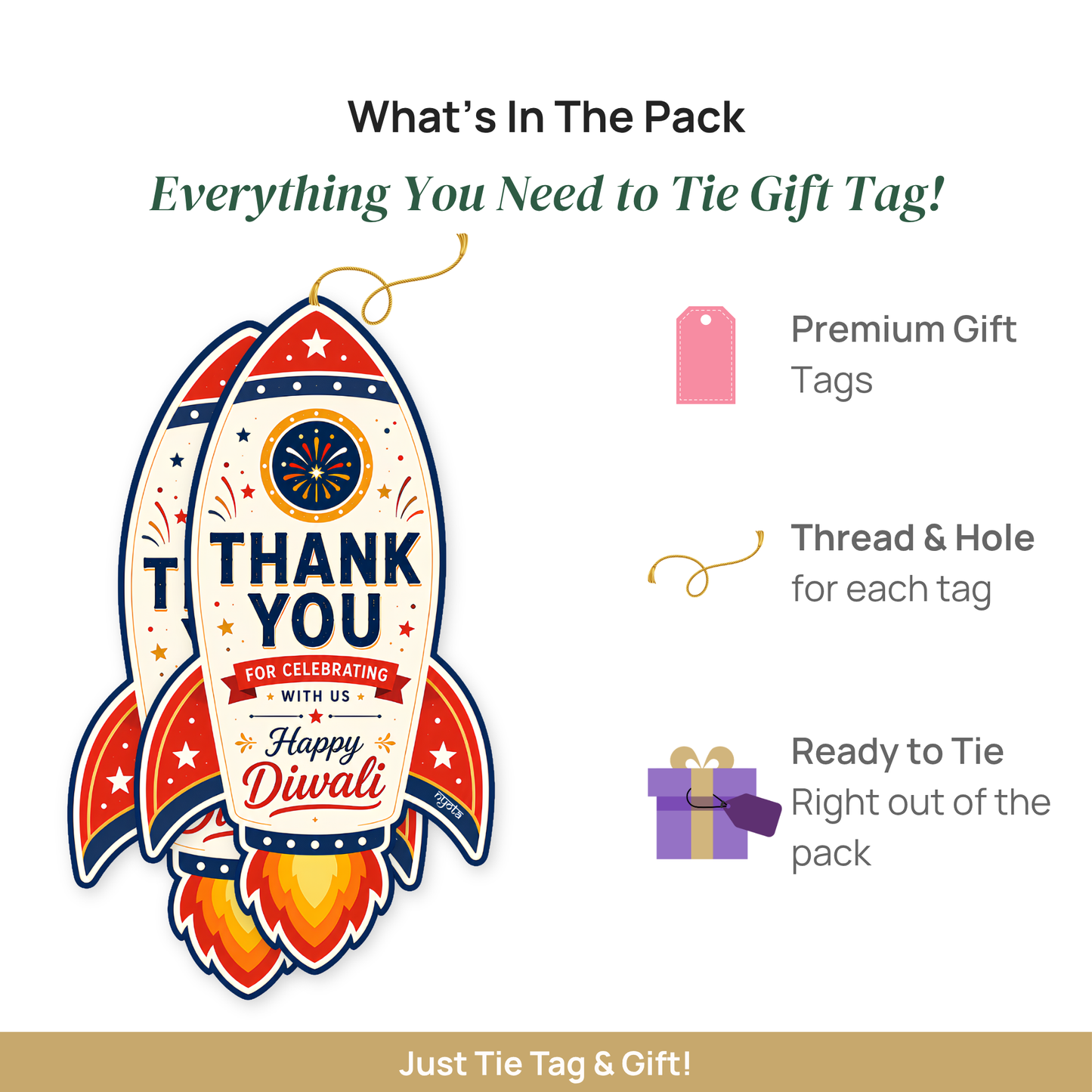 NYOTA Diwali Rocket Gift Tags with Golden Thread