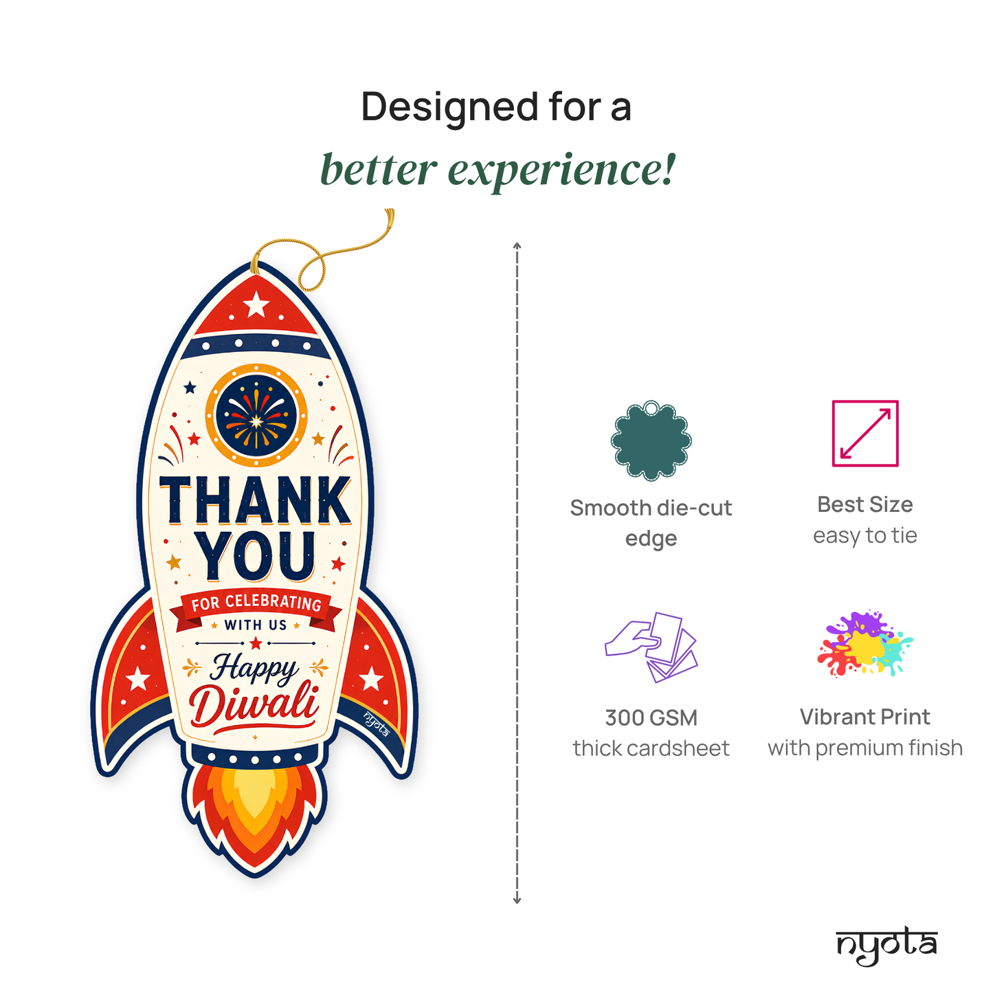 NYOTA Diwali Rocket Gift Tags with Golden Thread