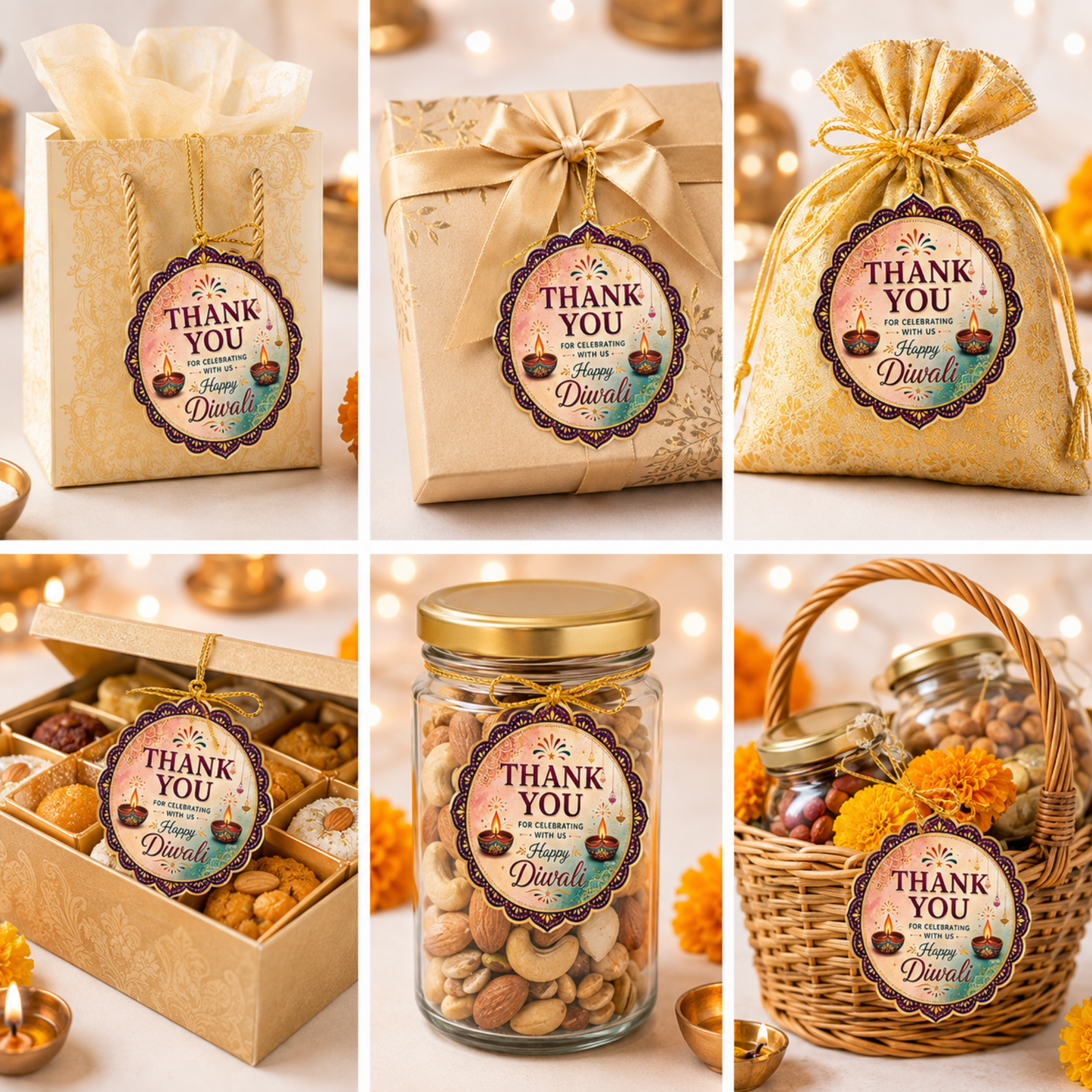NYOTA Diwali Mandala Gift Tags with Golden Thread