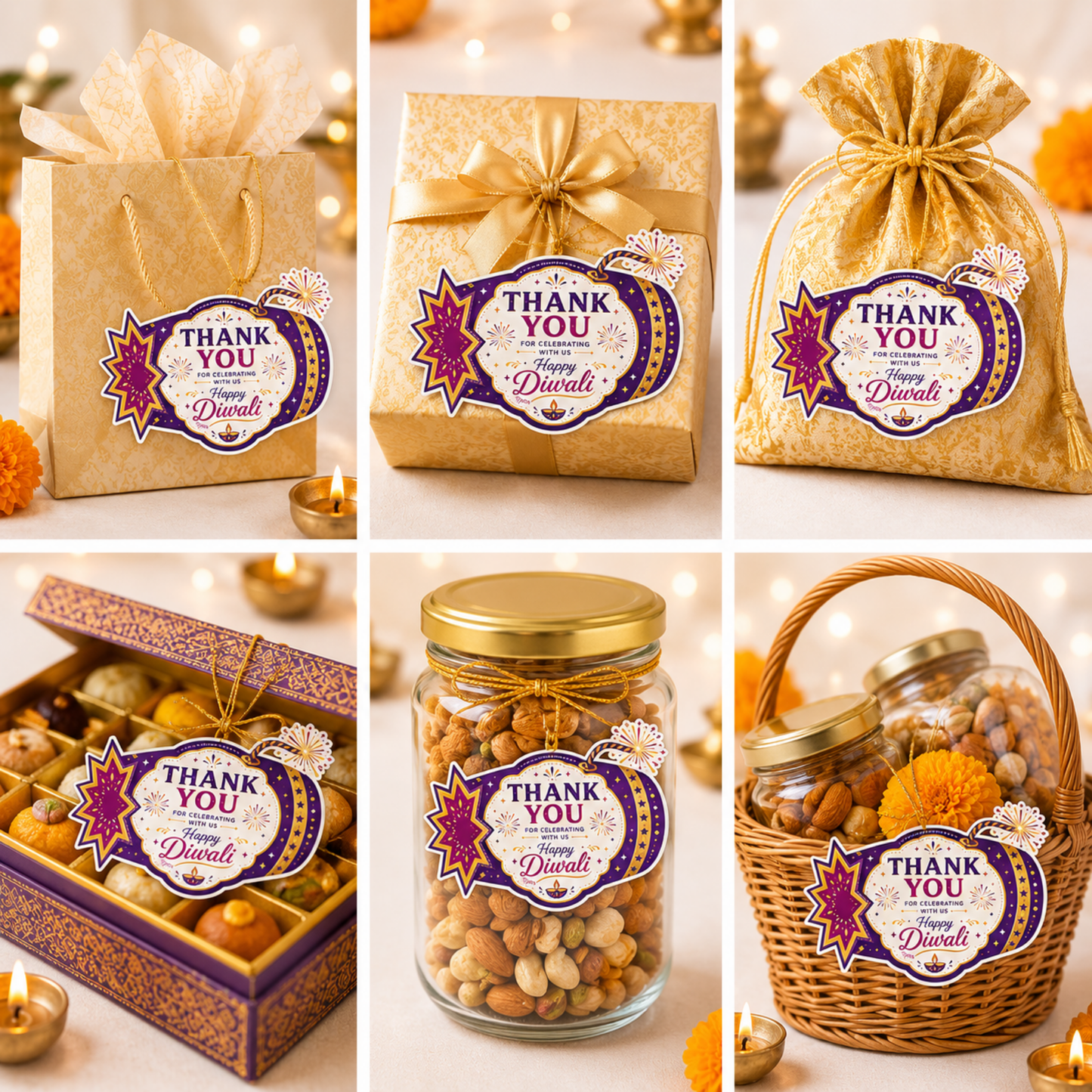 NYOTA Diwali Starburst Gift Tags with Golden Thread