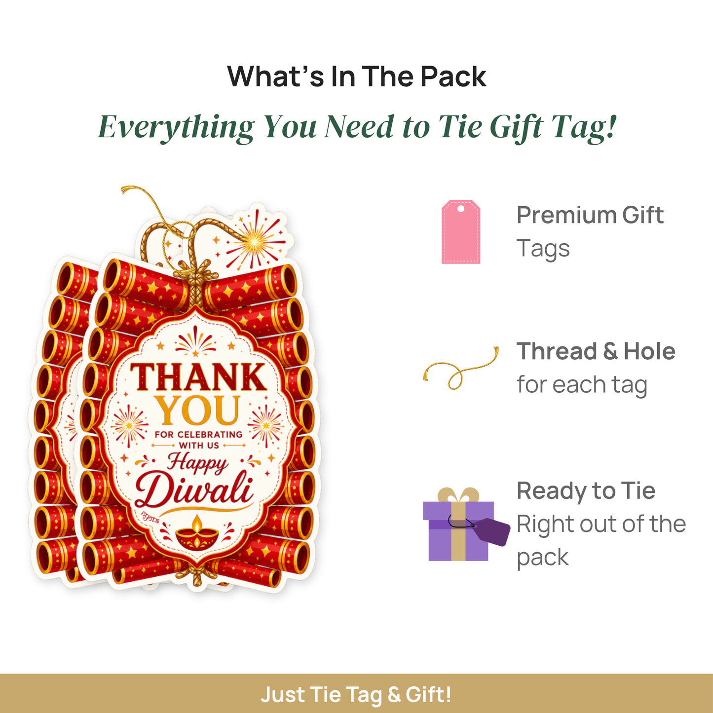 NYOTA Diwali Firecracker Gift Tags Golden Thread