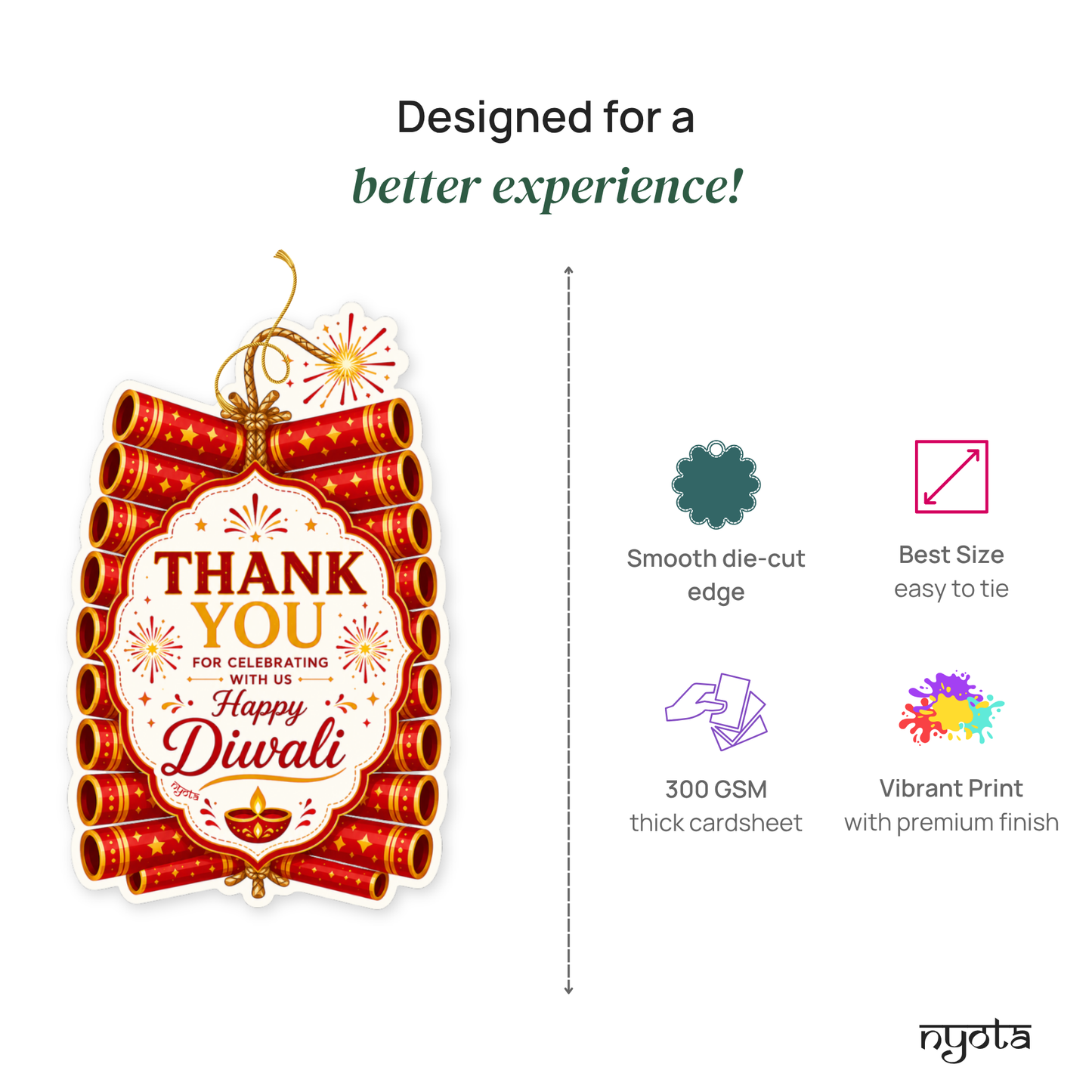 NYOTA Diwali Firecracker Gift Tags Golden Thread