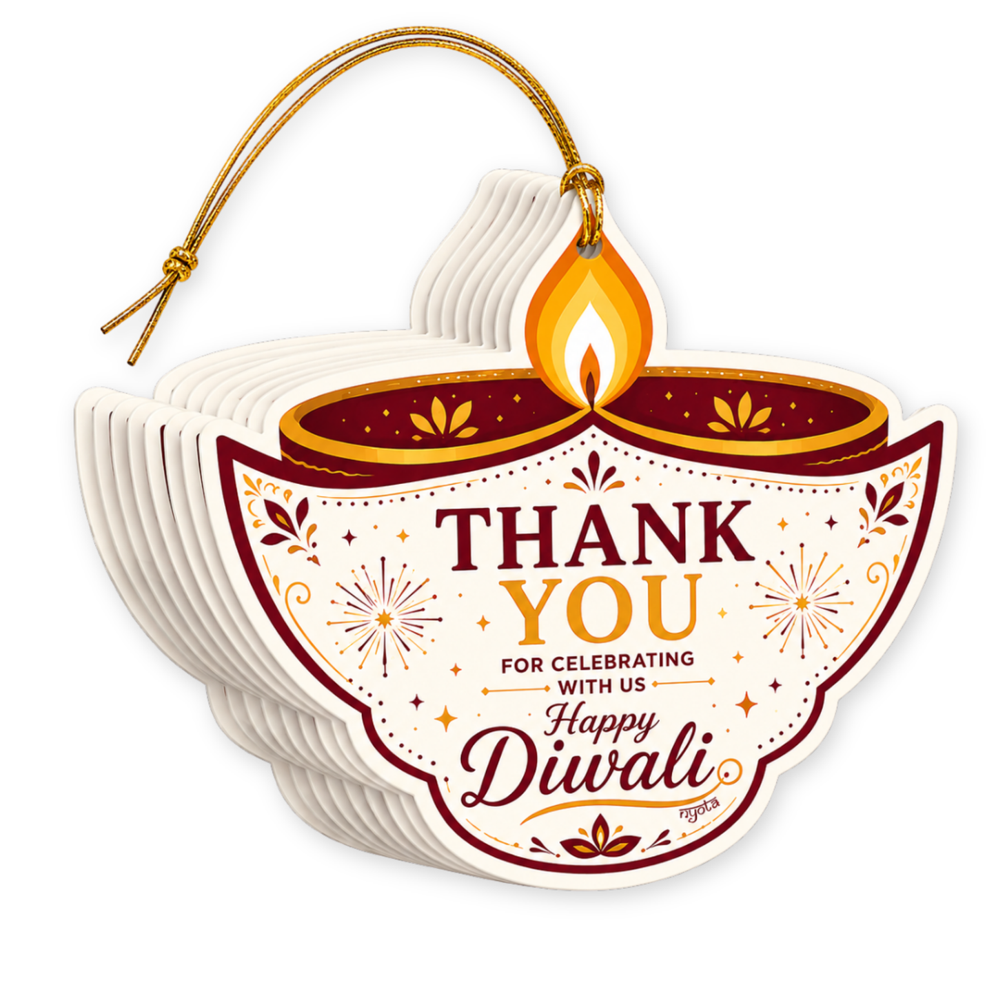 NYOTA Diwali Diya Gift Tags with Golden Thread