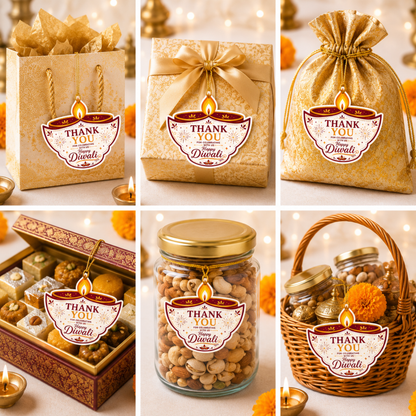 NYOTA Diwali Diya Gift Tags with Golden Thread
