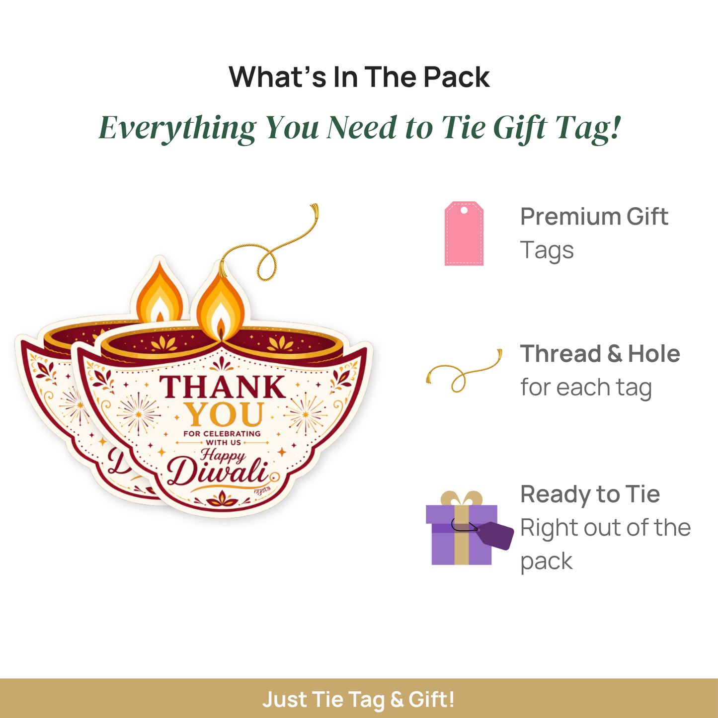 NYOTA Diwali Diya Gift Tags with Golden Thread