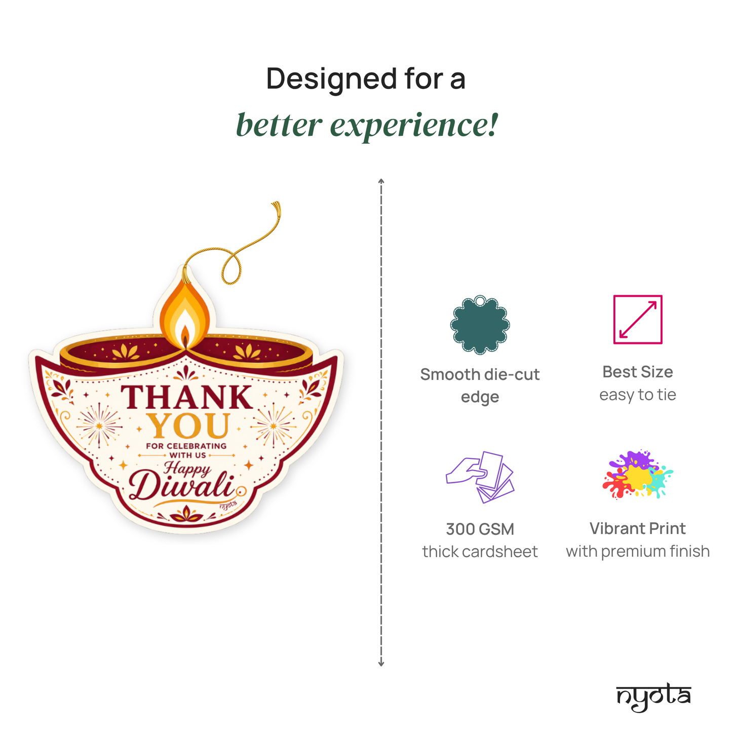 NYOTA Diwali Diya Gift Tags with Golden Thread