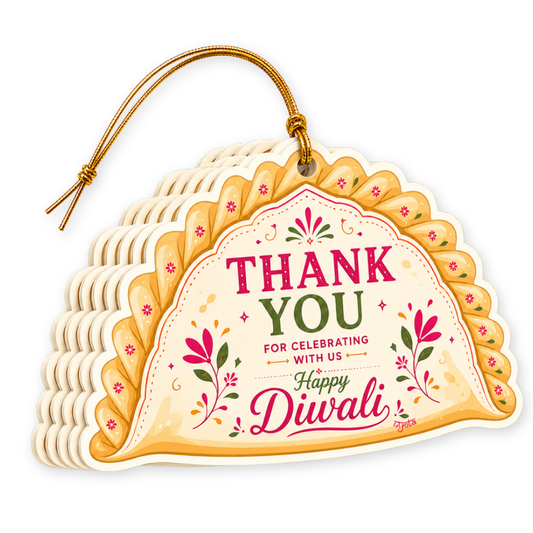 NYOTA Diwali Floral Gujiya Gift Tags Golden Thread