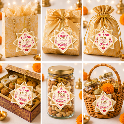 NYOTA Diwali Kaju Katri Gift Tags with Golden Thread