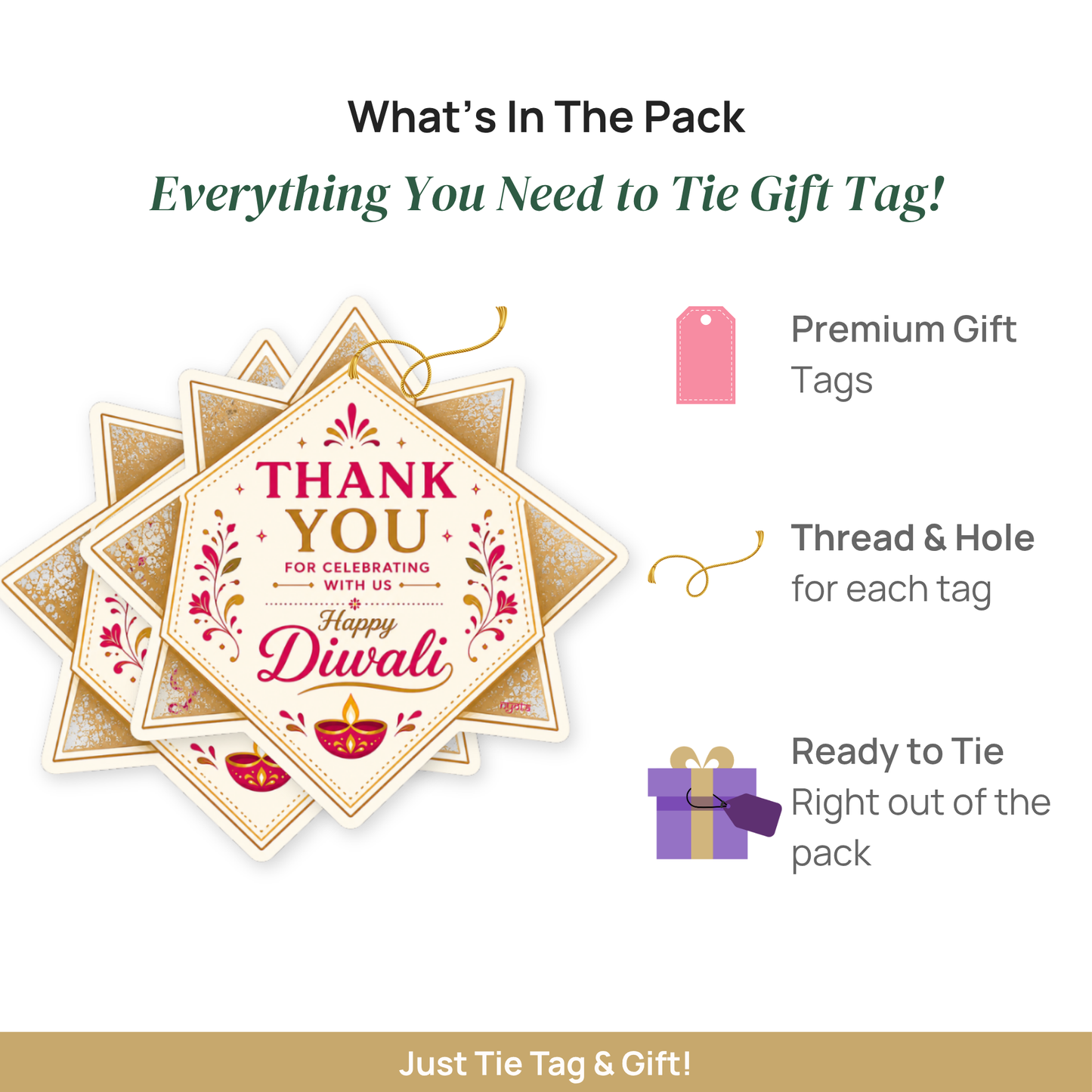 NYOTA Diwali Kaju Katri Gift Tags with Golden Thread