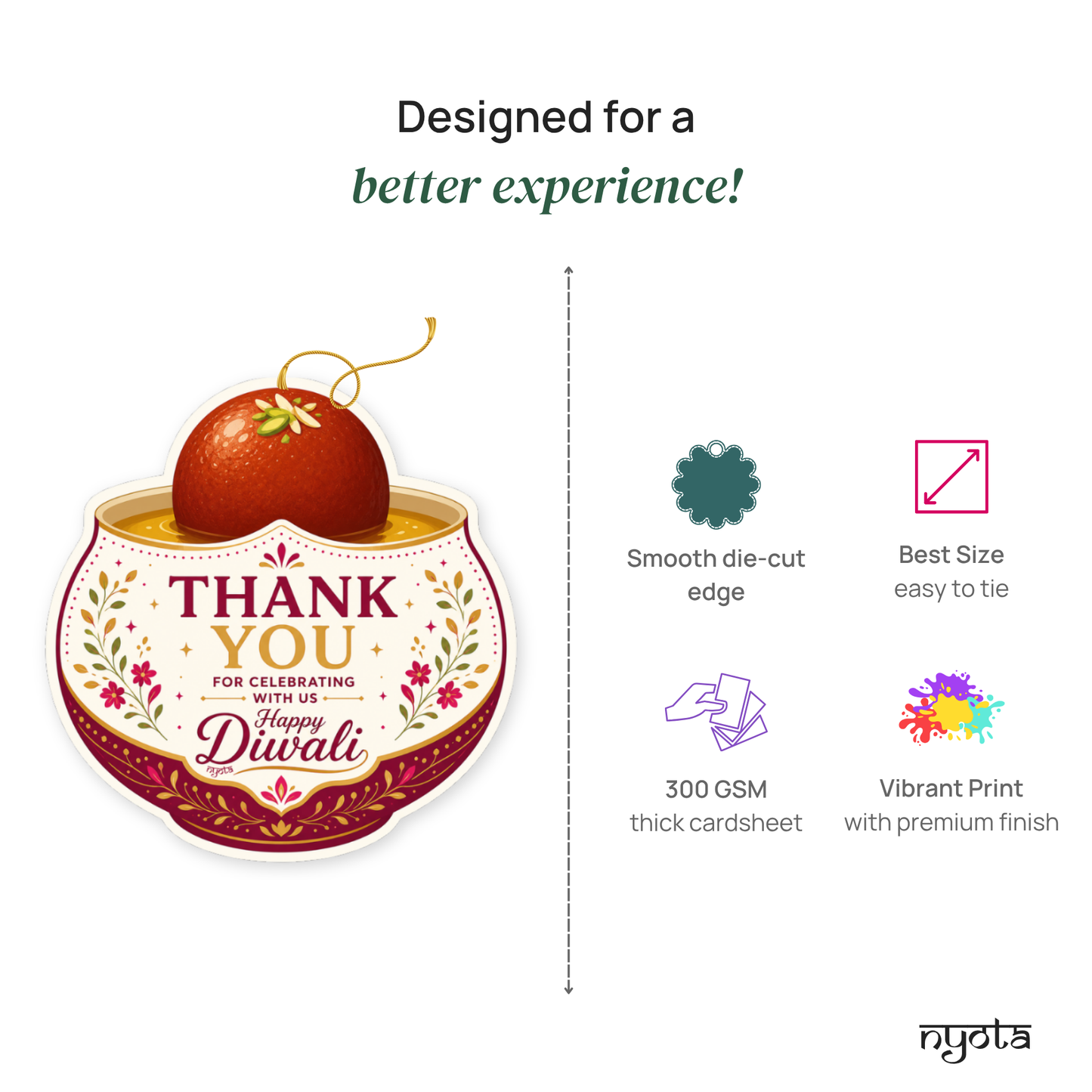 NYOTA Diwali Sweet Gulab Jamun Gift Tags Golden Thread