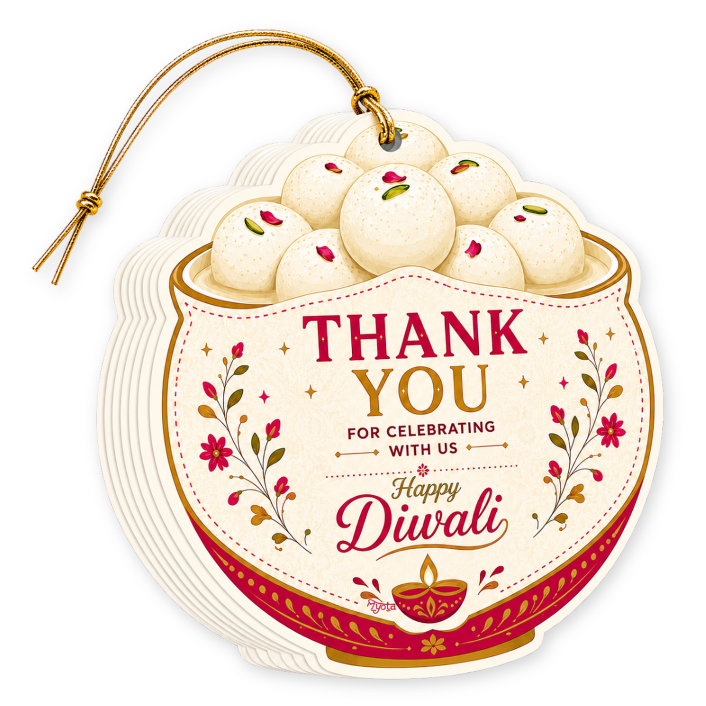 NYOTA Diwali Mithai Rasgulla Gift Tags with Golden Thread