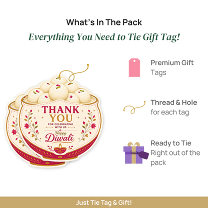 NYOTA Diwali Mithai Rasgulla Gift Tags with Golden Thread