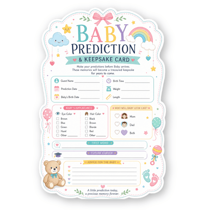 NYOTA Baby Prediction & Keepsake Cards for Baby Shower Game | Rainbow Pastel Baby Shower Guest Activity | Gender Neutral Baby Shower Party Game | Baby Advice & Prediction Cards | A5 Size