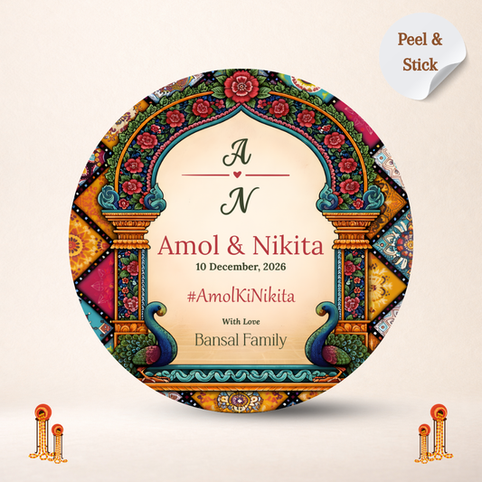 Royal Mandap Customized Round Wedding Sticker