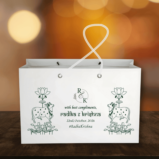 Green Pichwai Theme Customised Printed Paper Bag - LUXE