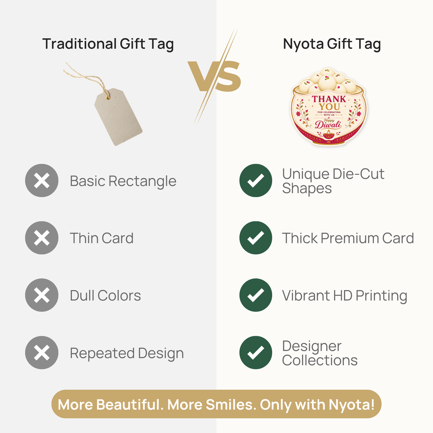 NYOTA Diwali Mithai Rasgulla Gift Tags with Golden Thread