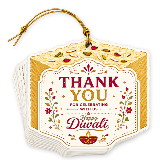 NYOTA Diwali Mithai Soan Papdi Gift Tags Golden Thread