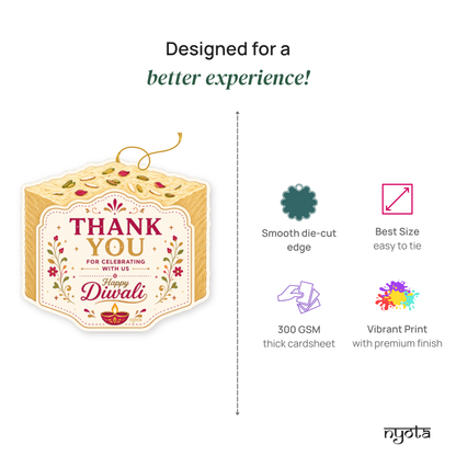 NYOTA Diwali Mithai Soan Papdi Gift Tags Golden Thread