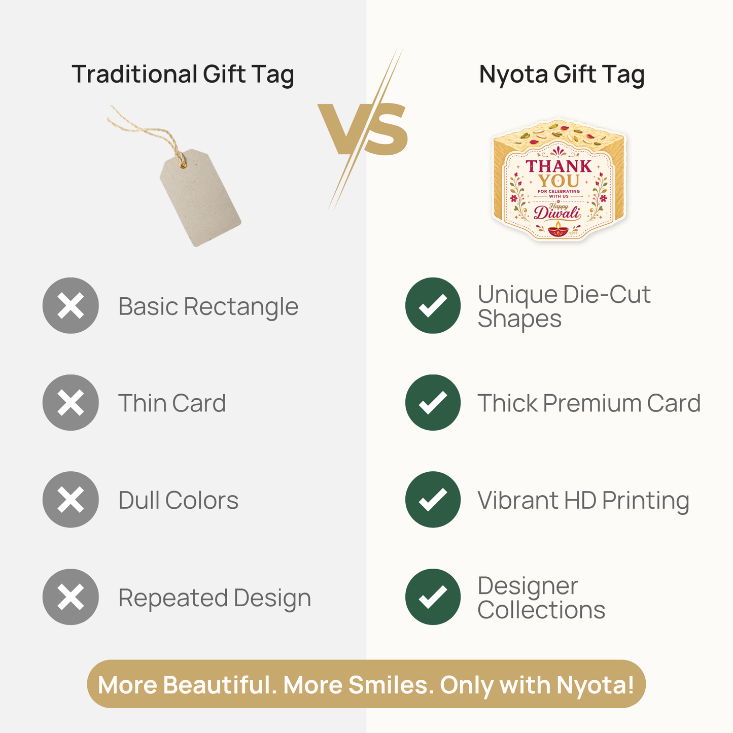NYOTA Diwali Mithai Soan Papdi Gift Tags Golden Thread