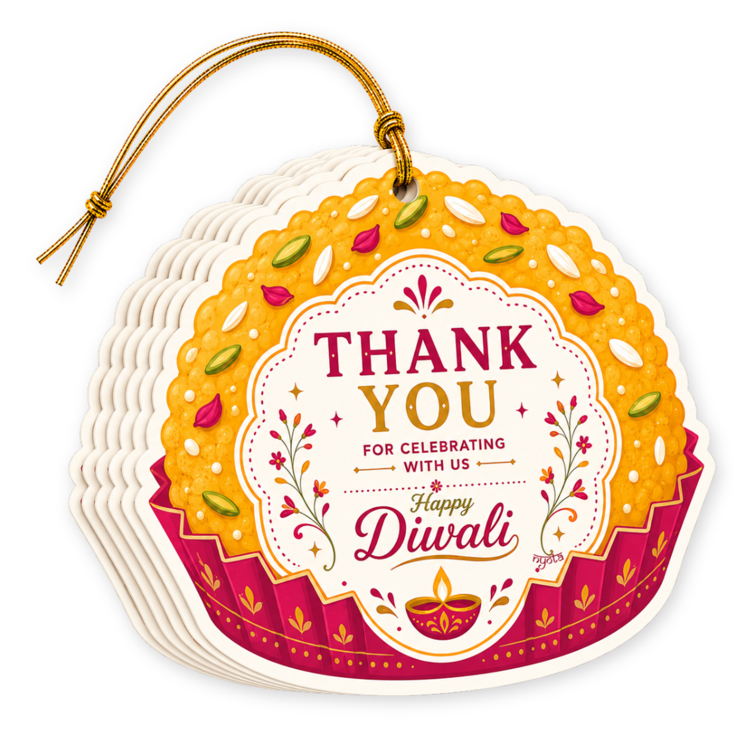 NYOTA Diwali Mithai Laddu Gift Tags with Golden Thread