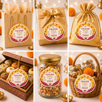 NYOTA Diwali Mithai Laddu Gift Tags with Golden Thread