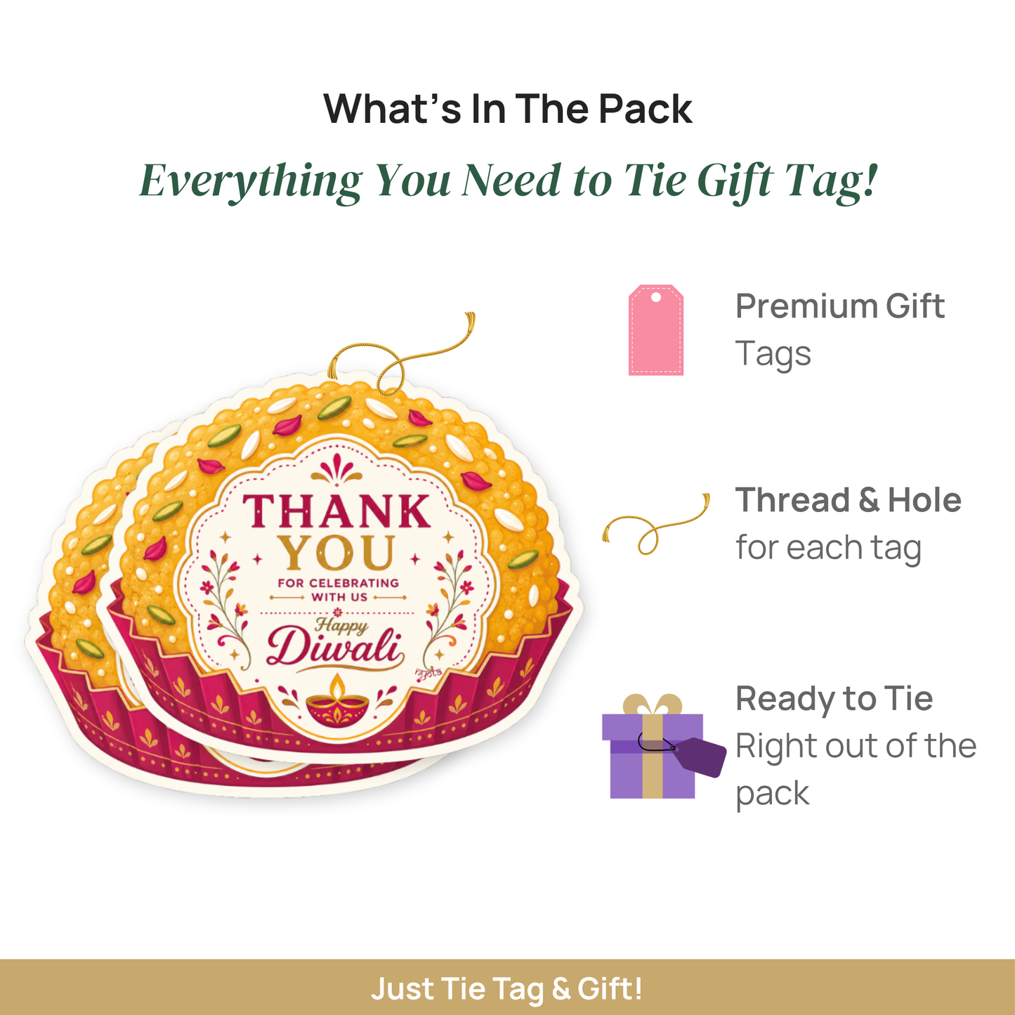 NYOTA Diwali Mithai Laddu Gift Tags with Golden Thread