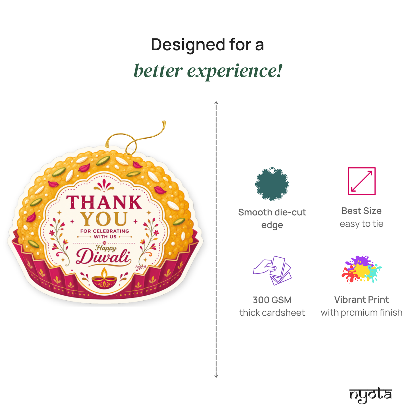 NYOTA Diwali Mithai Laddu Gift Tags with Golden Thread