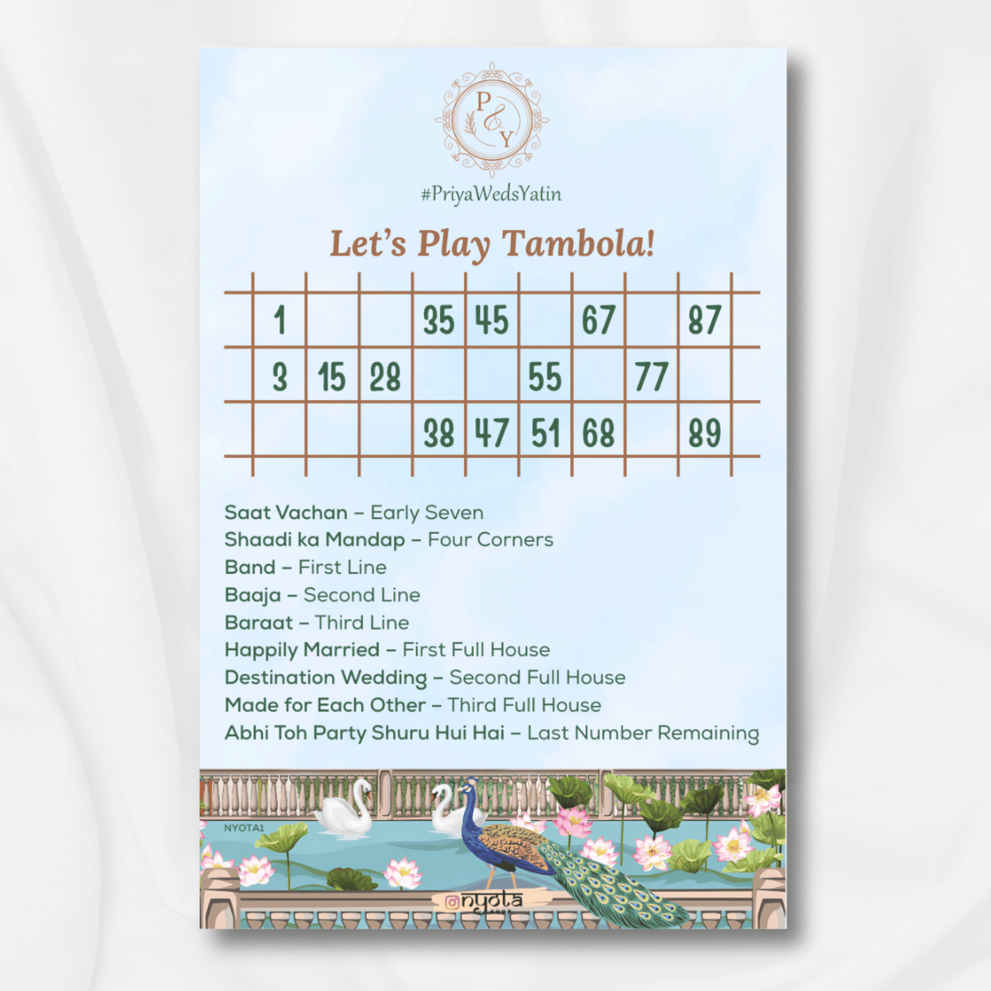 Pichwai Theme Wedding Fun Tambola Ticket Customised