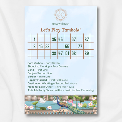 Pichwai Theme Wedding Fun Tambola Ticket Customised