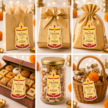 NYOTA Diwali Candle Gift Tags with Golden Thread