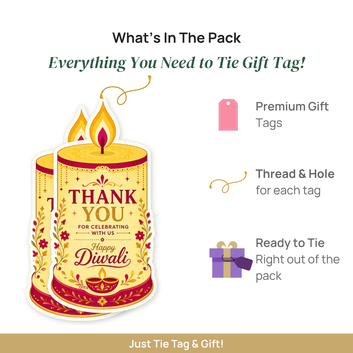 NYOTA Diwali Candle Gift Tags with Golden Thread